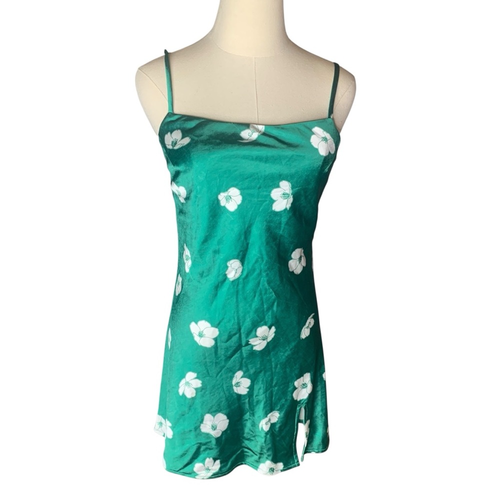 Princess Polly Green Flower Mini Dress 3686 - Picture 2 of 7